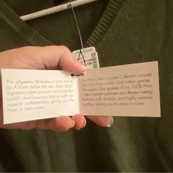 JOS A. BANKS Sweater Mens Large Signature Collection pima Cotton Olive L NWT - Picture 6 of 6